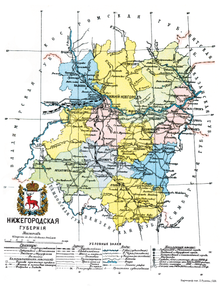 Map of Nizhny Novgorod Governorate. 1913 Nizhny Novgorod Governorate (1913).png