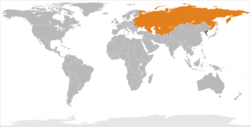 Mapa indicando locais da Coreia do Norte e da União Soviética