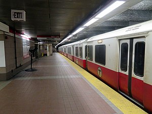 Northbound Red Line train at South Station, December 2019.JPG