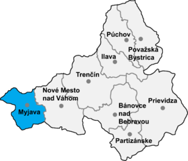 Poloha okresu Myjava v Trenčianskom kraji (klikacia mapa)