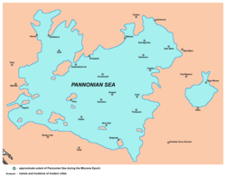 The approximate extent of the Pannonian Sea during the Miocene Epoch Pannonian sea01.png