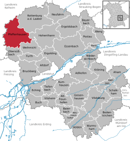 Poziția Pfeffenhausen pe harta districtului Landshut