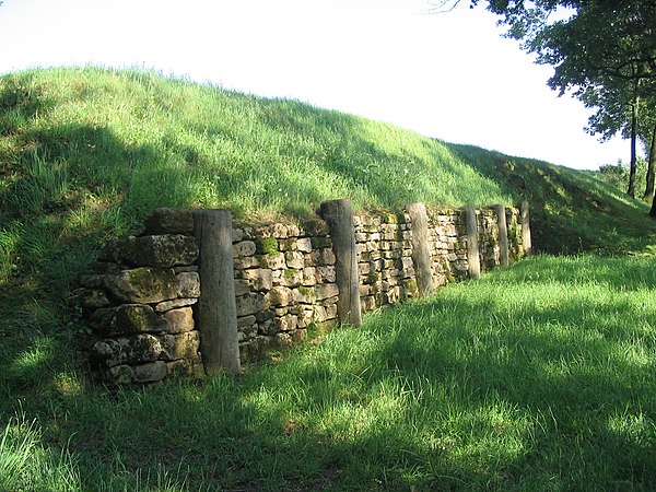 Reconstructed pfostenschlitzmauer of the oppidum at Finsterlohr, Creglingen, Germany