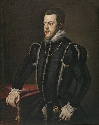 <span class="mw-page-title-main">Philip II of Spain</span> 16th-century King of Spain, Portugal, Naples, Sicily and The Netherlands; King consort of England