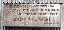 Placa para Benjamin Constant em Lausanne rue du Grand-Chêne, abril de 2019.jpg