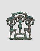 Plaque with a nude female between two bearded males wearing kilts; circa 2000-1600 BC; bronze; 9.7 x 9.7 cm; Metropolitan Museum of Art