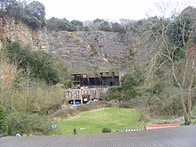 19th century quarry on the south side of the hill, seen looking north from "South Road" Quarry on Worlebury Hill OS ST320624.jpg