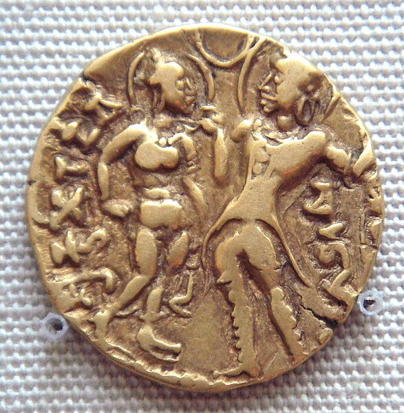 Queen Kumaradevi and King Chandragupta I, depicted on a gold coin