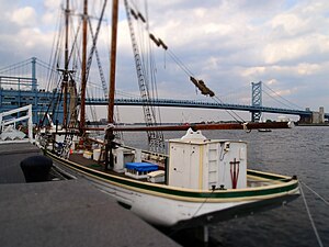 Diorama shot of Gazela docked at Penns Landing, Philadelphia, PA