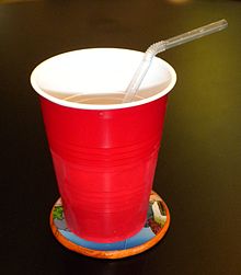 A single-use red plastic cup with a drinking straw RedPlasticCup.jpg