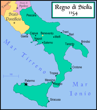 The Kingdom of Sicily in 1154. Regno di Sicilia 1154.svg
