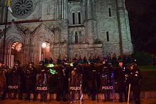 Riot police outside the Cathedral Basilica Riot control outside Cathedral Basilica.JPG