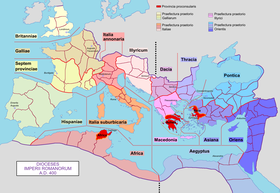 Dioceses of the Roman Empire, AD 400 Roman Empire with dioceses in 400 AD.png