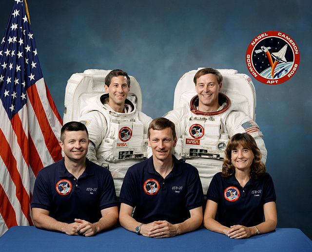 Back row: Jerome Apt, Jerry L. Ross Seated: Kenneth D. Cameron, Steven R. Nagel, Linda M. GodwinSpace Shuttle program← STS-35 (38)STS-39 (40) →