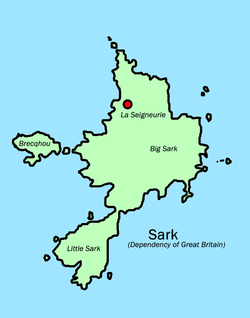 A map of Sark with Brecqhou to the west.