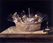 Naturaleza muerta con cesto lleno de objetos de vidrio (1664), Musée de l'Œuvre Notre-Dame, Estrasburgo