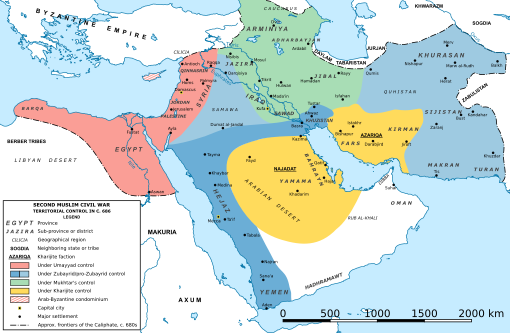 A map of middle east with color-coded regions