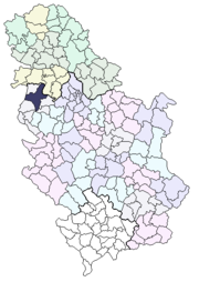 セルビアにおけるシャバツの位置の位置図