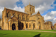 utsiden av Sherborne Abbey