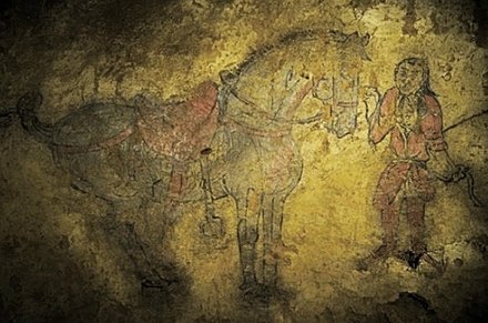Shoroon Bumbagar tomb mural, Göktürk, 7th century CE, Mongolia.[43][44][45][46]