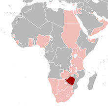 Southern Rhodesia in red; other Commonwealth territories in pink Southern Rhodesia in 1939.png