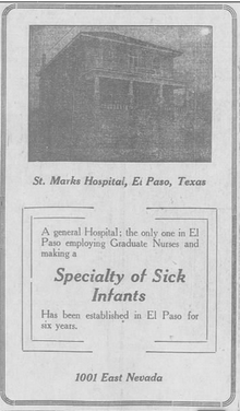 St. Marks Hospital, El Paso, Texas ad in 1914 St. Marks Hospital, El Paso, Texas ad in 1914.png