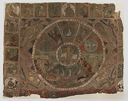 Maiestas domini envoltat per elements naturals, simbòlics i còsmics; 358 x 450 cm. Tapís de la Creació, catedral de Girona
