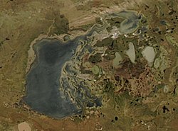 Tengizjärvi ja Qorğaljinjärvet satelliittikuvassa.