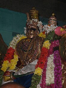 Bhaktotsava event of Kalyanotsava is dedicated to Thirumangai (pictured), one of the 12 Alvars. Thirumangai Alvar.jpg