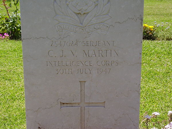 Headstone of Sergeant Clifford Martin (INT CORPS) in Ramla British Military Cemetery, Israel