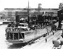 USS Oglala after refloating, 1942. USS Oglala (CM-4) at Pearl Harbor NS after refloating 1942.jpg