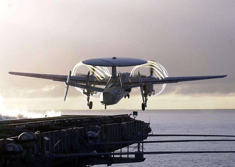 File:US Navy 021118-N-0295M-001 An E-2C Hawkeye launches from the flight deck of the conventionally powered aircraft carrier USS Constellation (CV 64).jpg