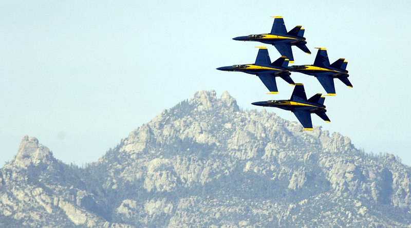 File:US Navy 070318-F-2605S-037 Four F-A-18 Hornet aircraft from the U.S. Navy Flight Demonstration Squadron Blue Angels fly in formation after taking off at Davis-Monthan Air Force Base, Ariz., during the Aerospace and Arizona Days.jpg