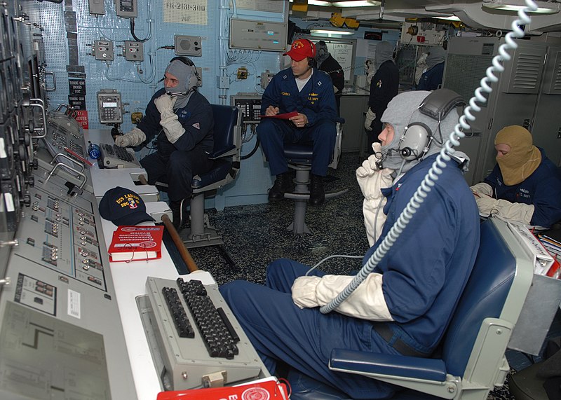 File:US Navy 100402-N-1559J-018 Fire party members on watch in central control monitor ship firefighting progress during a general quarters drill aboard the guided-missile destroyer USS Laboon (DDG 58).jpg