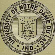 The second seal of the University of Notre Dame (1876-1901) University of Notre Dame seal (3).jpg