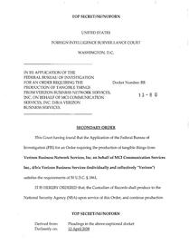 Court order demanding that Verizon hand over all call detail records to NSA.