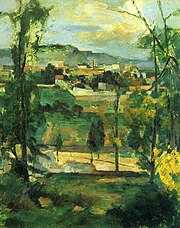 Pueblo detrás de árboles, Île-de-France, por Paul Cézanne, Yorck.jpg