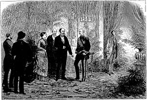 President Mac-Mahon visiting the Emperor and the Empress of Brazil, Pedro II and Teresa Cristina, at the Grand Hotel (L'Univers illustre: journal hebdomadaire, no 1.153, 28 April 1877). Visite du Marechal-Presidente a LL. MM.l'Empereur et l'Emperatrice du Bresil, au Grand-Hotel.jpg