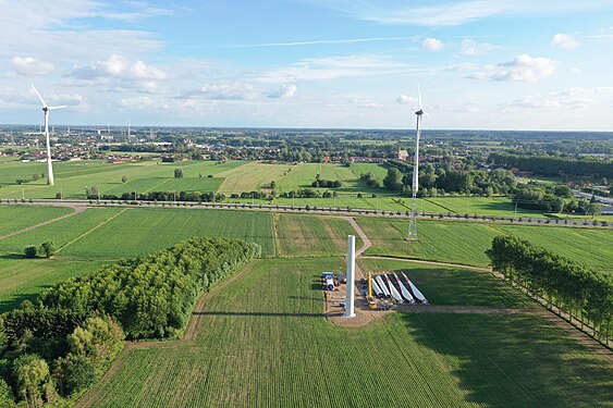 Wind turbine under construction in Eeklo, Belgium