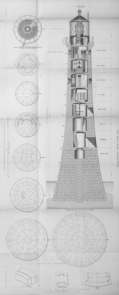 Engineering drawing showing the structure of Wolf Rock Lighthouse.