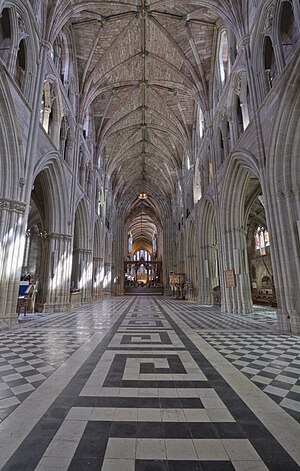 Here is a photograph taken from the nave inside Worcester Cathedral