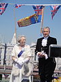 The opening ceremony of the Old Gaffers Festival 2012, held in Yarmouth, Isle of Wight. For the 2012 event, a look-a-like of Queen Elizabeth II was chosen to open the festival, along with the High Sheriff of the Isle of Wight, to co-incide with the Queen's Diamond Jubilee.