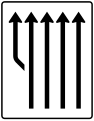 Zeichen 541–13 Aufleitungstafel – ohne Gegenverkehr – vierstreifig plus Fahrstreifen links