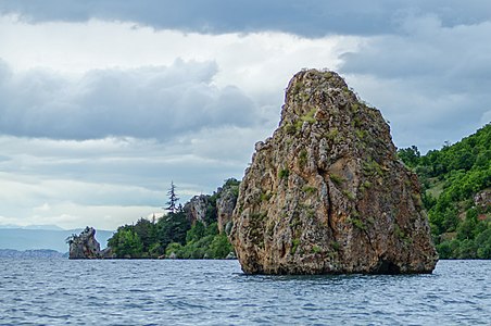 Rocky formation in Lake Ohrid near the village of Trpejca, Macedonia