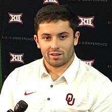 Mayfield at 2017 Big 12 Media Days 2017-0717-Big12MD-BakerMayfield.jpg