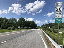 MD 30 northbound departing Manchester 2019-05-20 15 51 43 View north along Maryland State Route 30 (Hanover Pike) just north of Maryland State Route 86 (Lineboro Road) in Manchester, Carroll County, Maryland.jpg