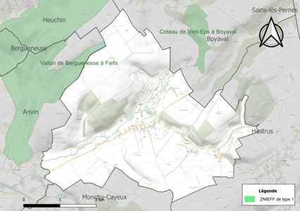 Carte de la ZNIEFF de type 1 sur la commune.