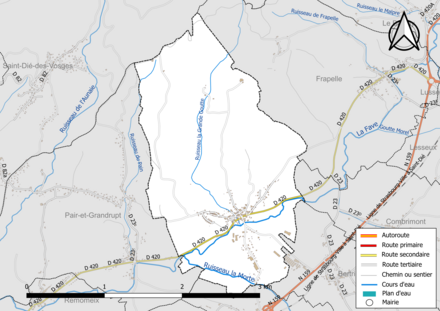 Carte en couleur présentant le réseau hydrographique de la commune