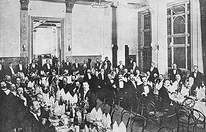 An Australian Natives' Association banquet held in 1901 to honour Prime Minister Edmund Barton, following his return from the United Kingdom. ANA banquet 1901.jpg