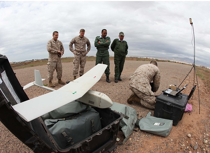 File:A U.S. Marine, right, with the 24th Marine Expeditionary Unit prepares an RQ-11B Raven unmanned aerial system for a demonstration flight for members of the Royal Moroccan Armed Forces in support of exercise 120411-M-FR139-051.jpg